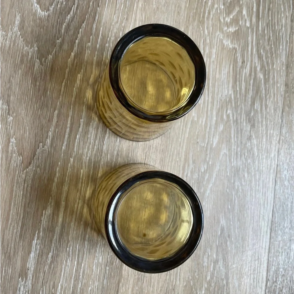 Set of 2 West Elm Dimpled Amber Drinking Glasses